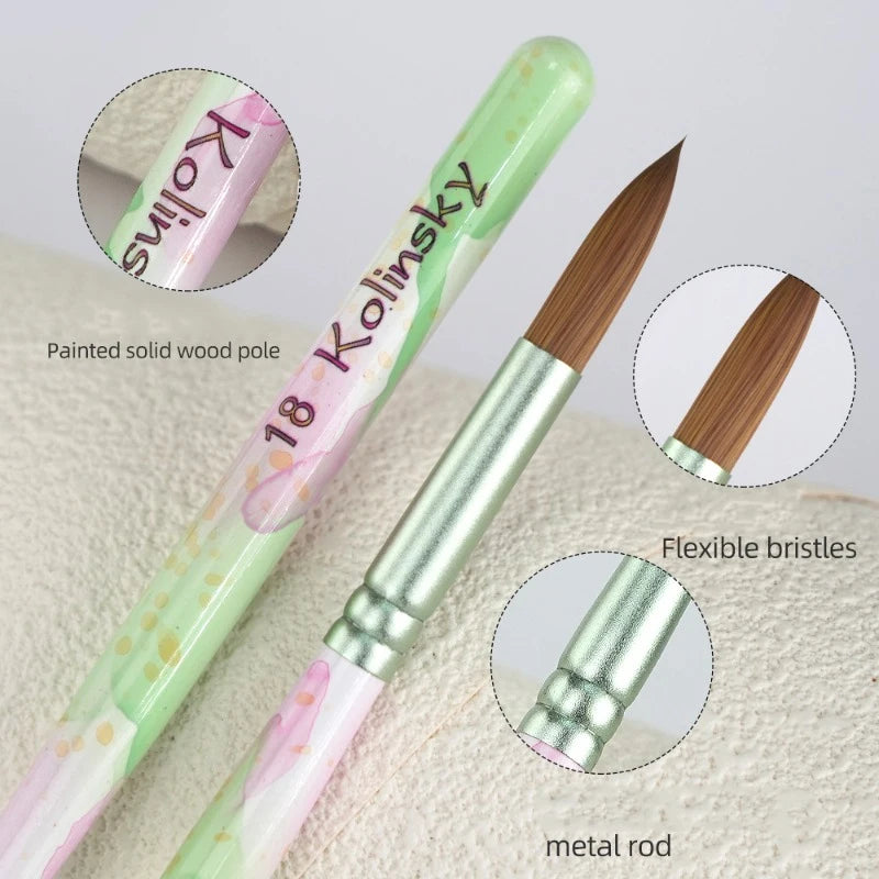 Kolinsky Acrylic Nail Brush Nails Art Brush Wood Handle Nail Art Nylon Brush Gel Builder Drawing Tools Size 8-20 Manicure DIY
