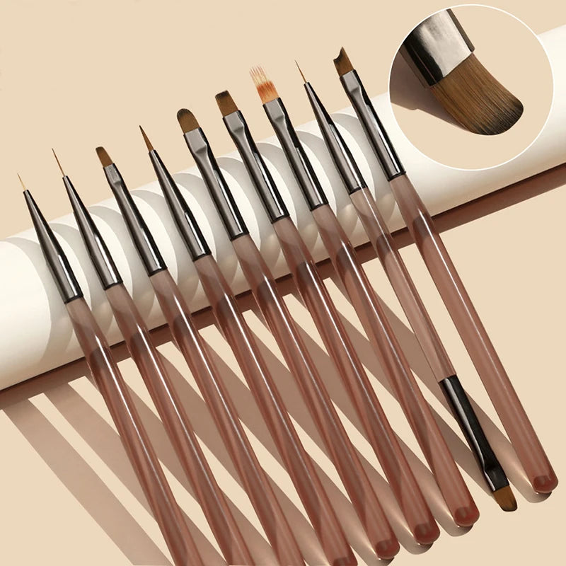 9Pcs Nail Brush Liner Painting Pen Manicure Acrylic Drawing Brush for Nail Art Design UV Gel Nails Tip Display DIY Tool