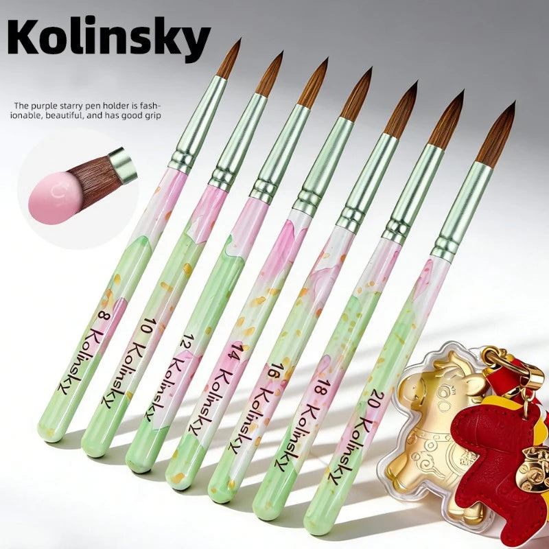 Kolinsky Acrylic Nail Brush Nails Art Brush Wood Handle Nail Art Nylon Brush Gel Builder Drawing Tools Size 8-20 Manicure DIY